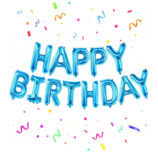Happy Birthday Foil Balloon Banner – Blue Letter Set (13 Balloons)