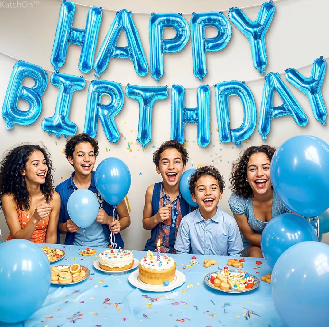 Happy Birthday Foil Balloon Banner – Blue Letter Set (13 Balloons)