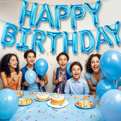 Happy Birthday Foil Balloon Banner – Blue Letter Set (13 Balloons)