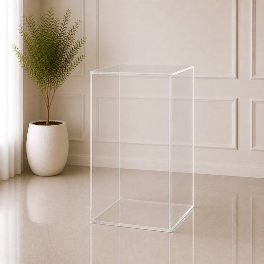 Clear Acrylic Cube Pedestal – Large | Rental