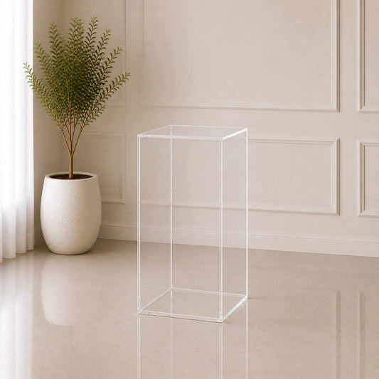 Clear Acrylic Cube Pedestal – Medium | Rental