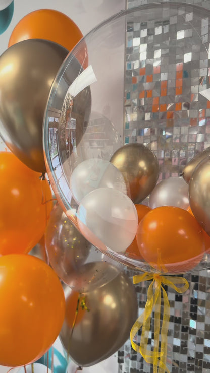 Happy Retirement Balloon Bouquet — Orange, Gold & White