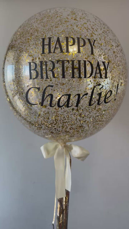 Large Helium Balloon  with Personalized Text 24' Gold Confetti 2