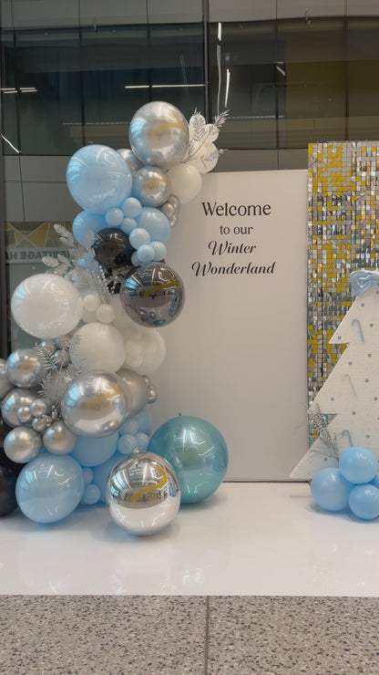 Winter Wonderland Balloon Backdrop with Sequin Wall