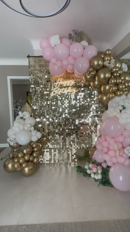 Backdrop Happy Birthday Gold Shimmer Pink