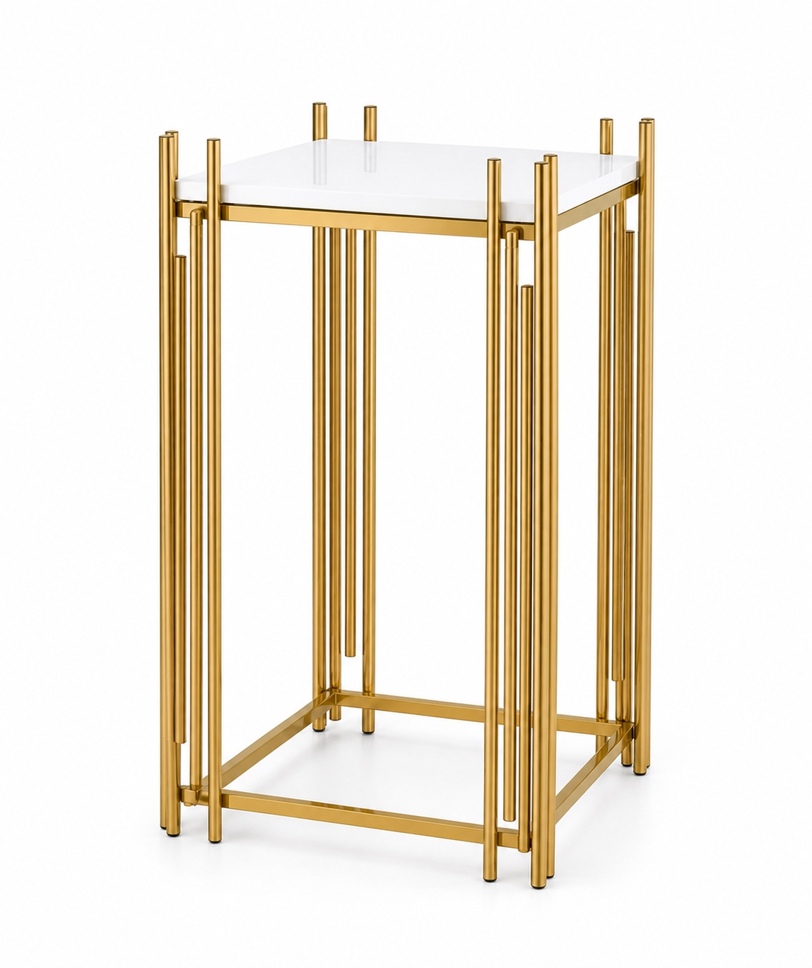 Gold Geometric Pedestal Stand – Large (Square Top) | Rental