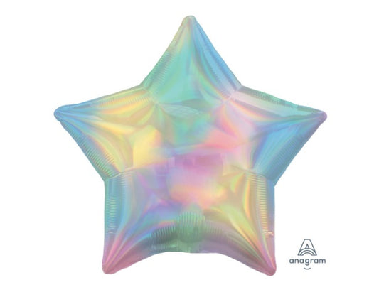 18" Iridescent Pastel Rainbow Star Flat Balloon